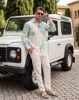 Seafoam Bloom in white Oxford Collar Shirt