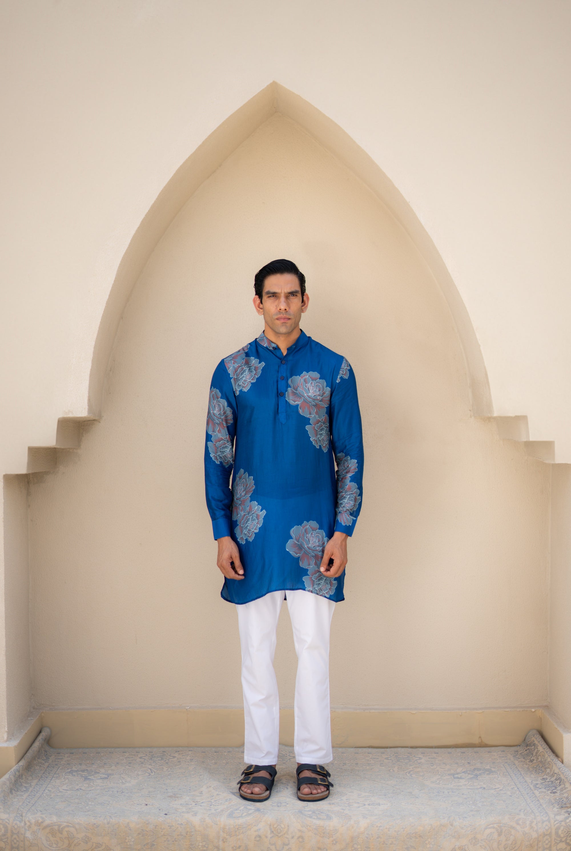 Floral Bliss Blue Ganganagery Kurta