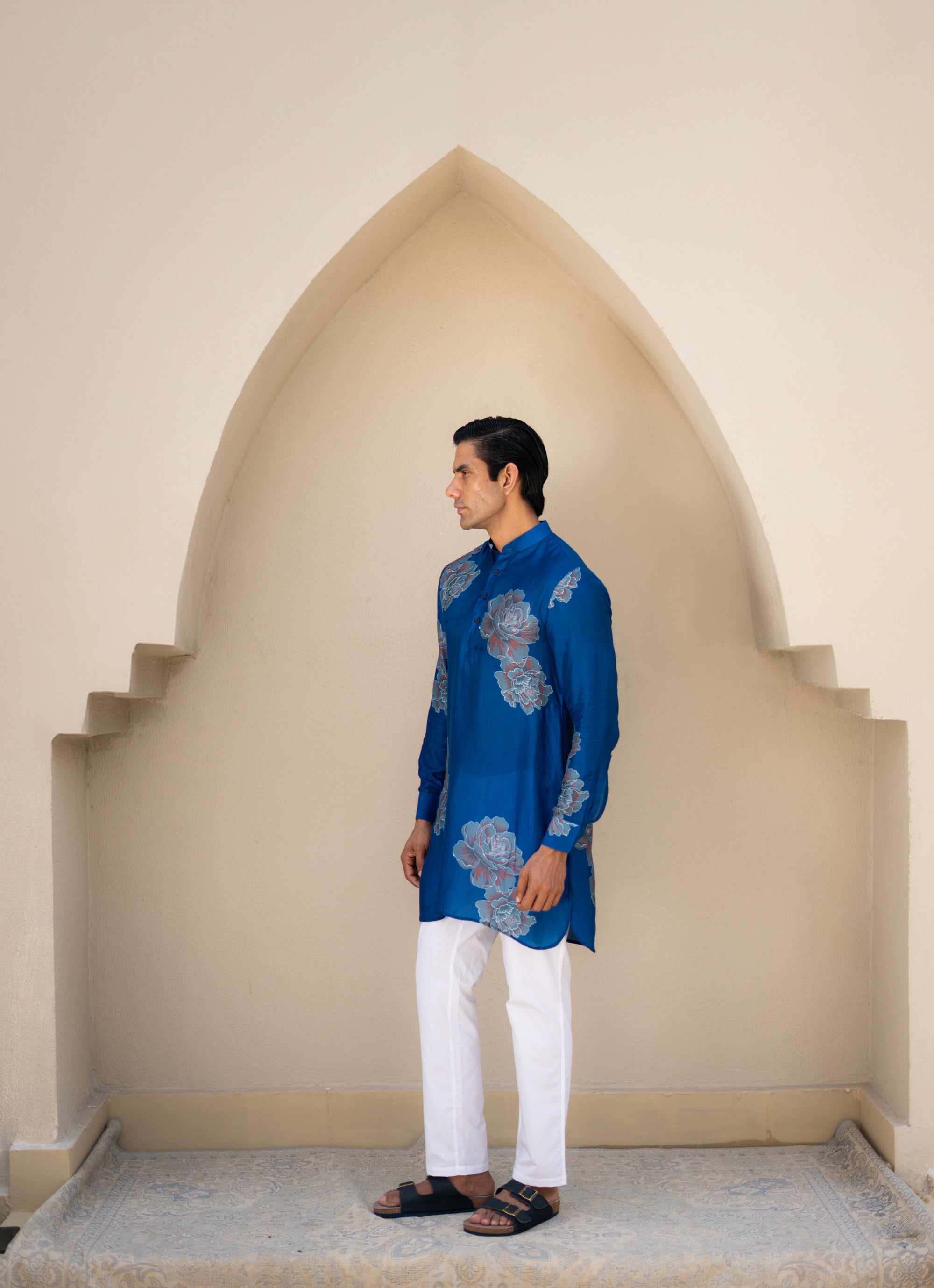 Floral Bliss Blue Ganganagery Kurta