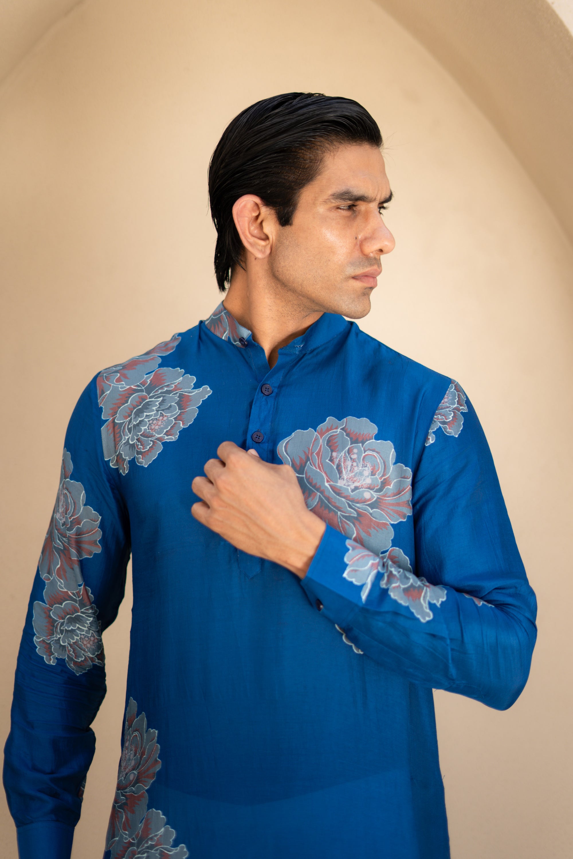 Floral Bliss Blue Ganganagery Kurta