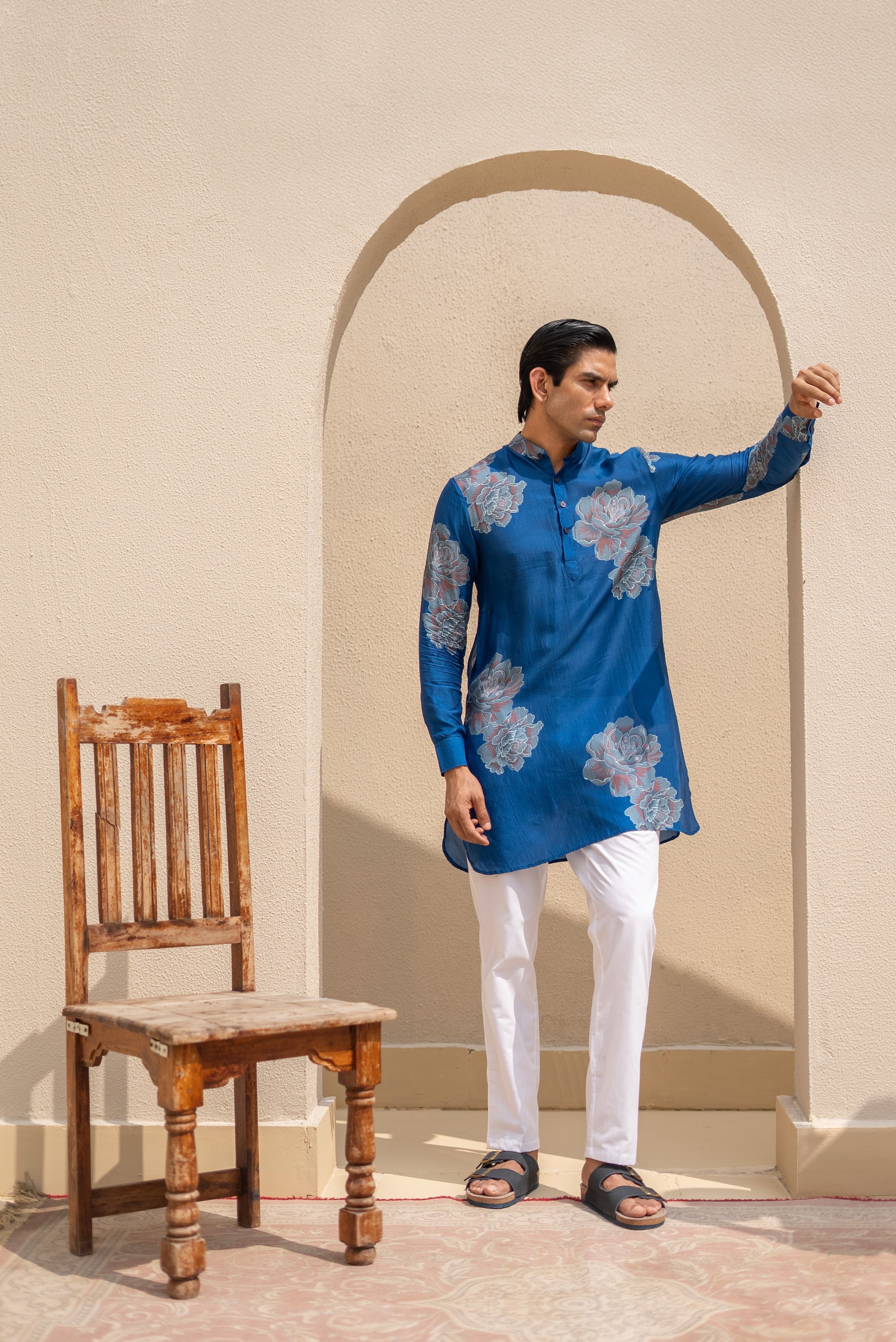 Floral Bliss Blue Ganganagery Kurta