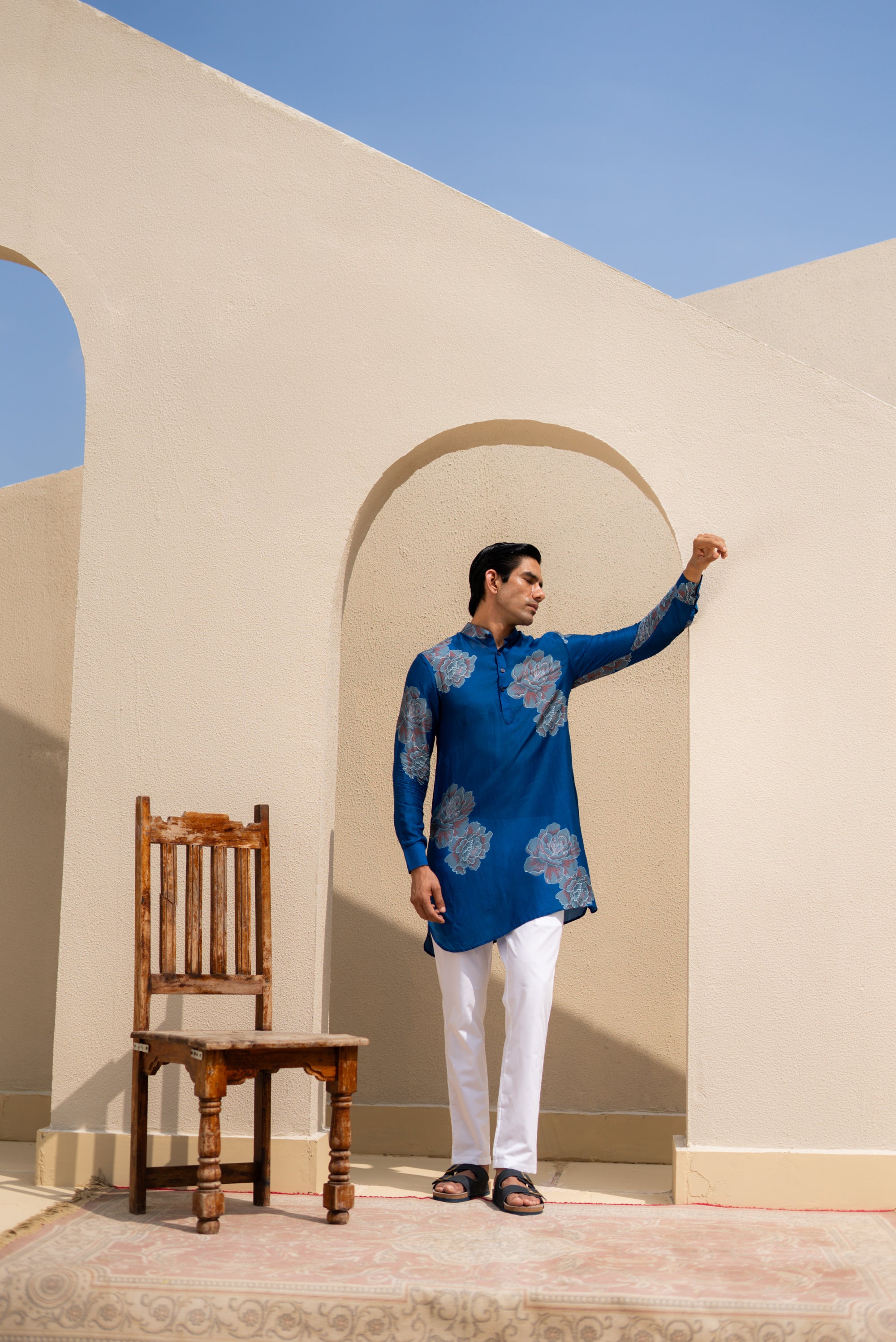 Floral Bliss Blue Ganganagery Kurta