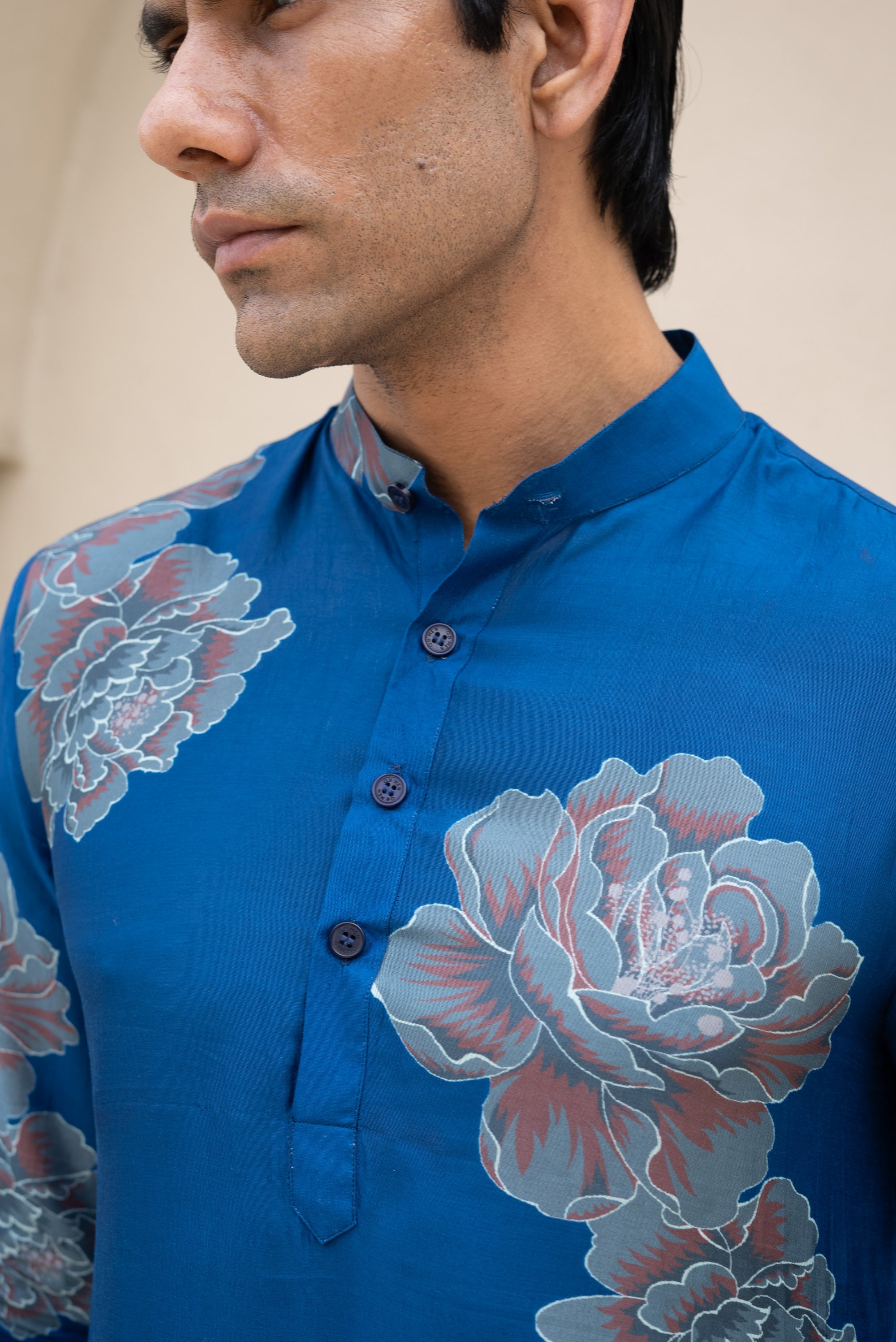 Floral Bliss Blue Ganganagery Kurta