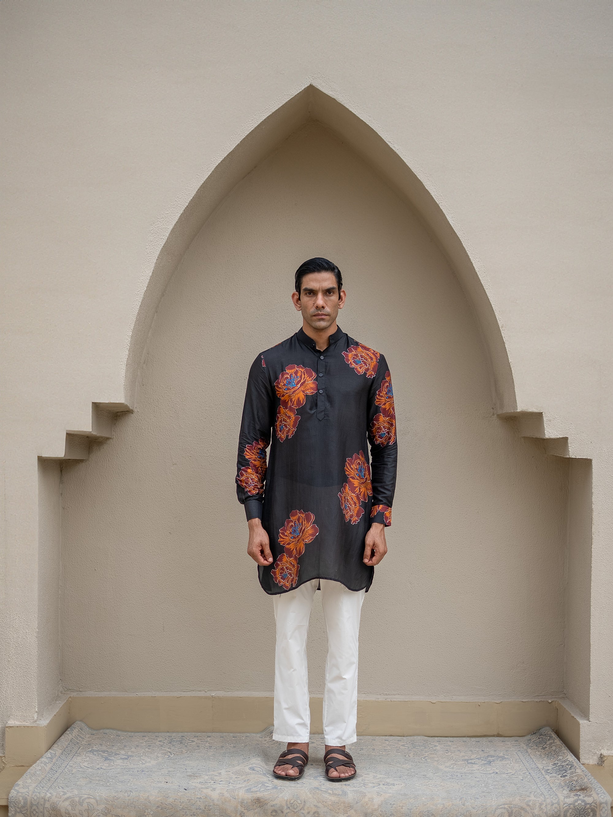 Floral Bliss Black Ganganagery Kurta