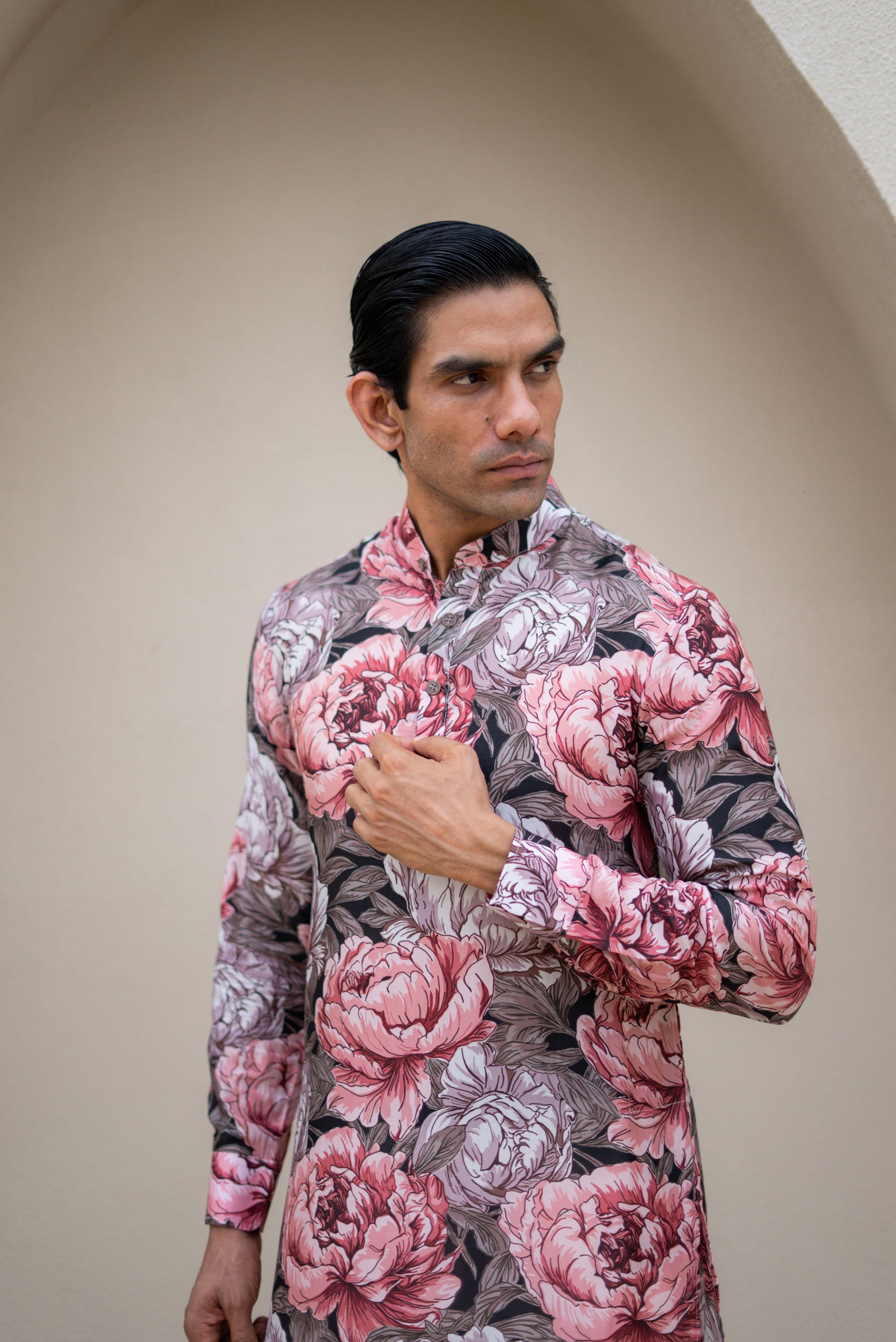 Floral Fusion Rose Ganganagery Kurta