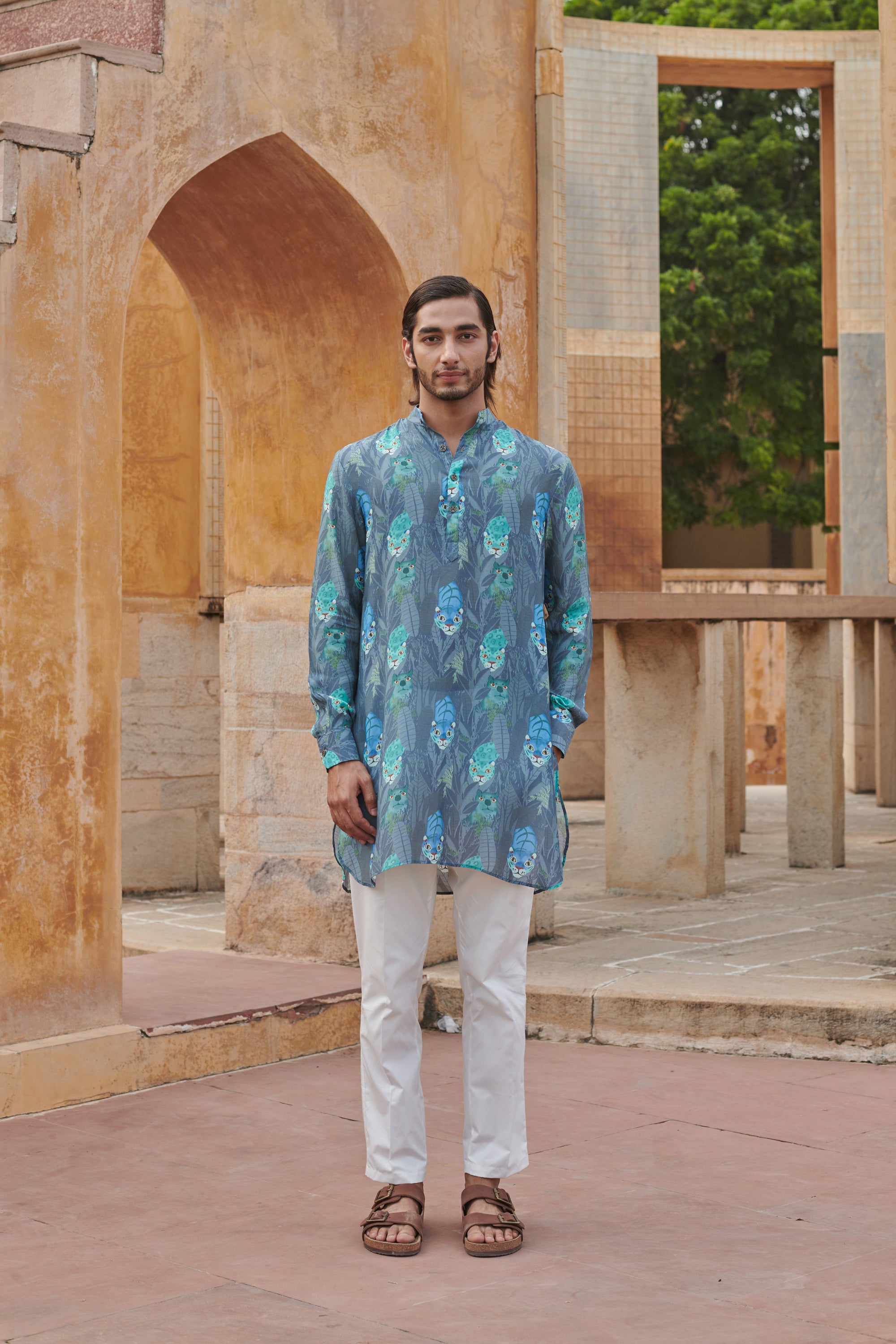 Leopard Grey Ganganagery Kurta