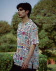 Abstract Earthy White Oversized Shirt