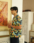 Solar Swirl Black Relaxed Fit Cuban Shirt
