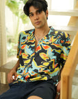 Solar Swirl Black Relaxed Fit Cuban Shirt