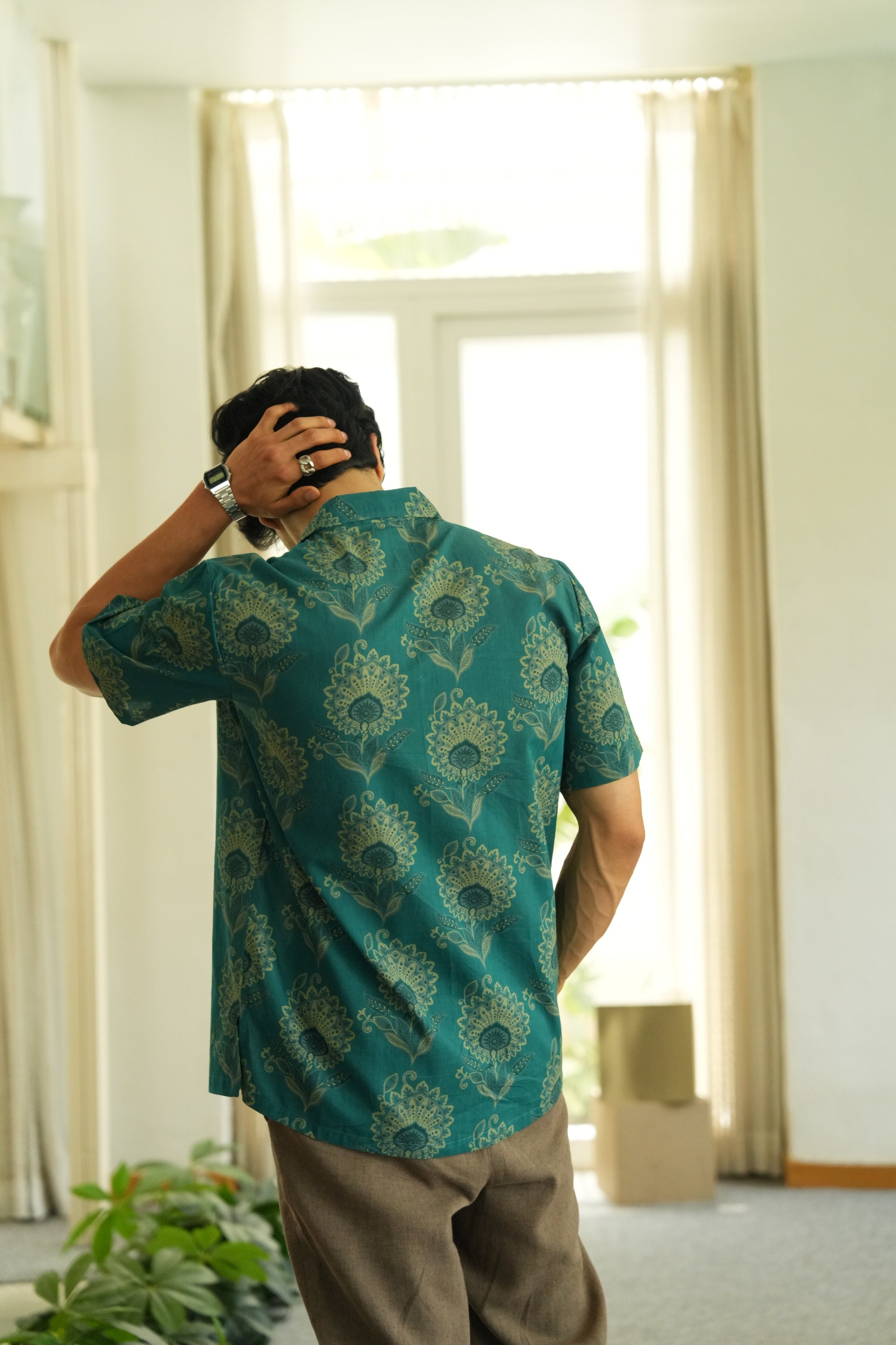 Verdant Bloom Oversize Hawaiian Collar Shirt