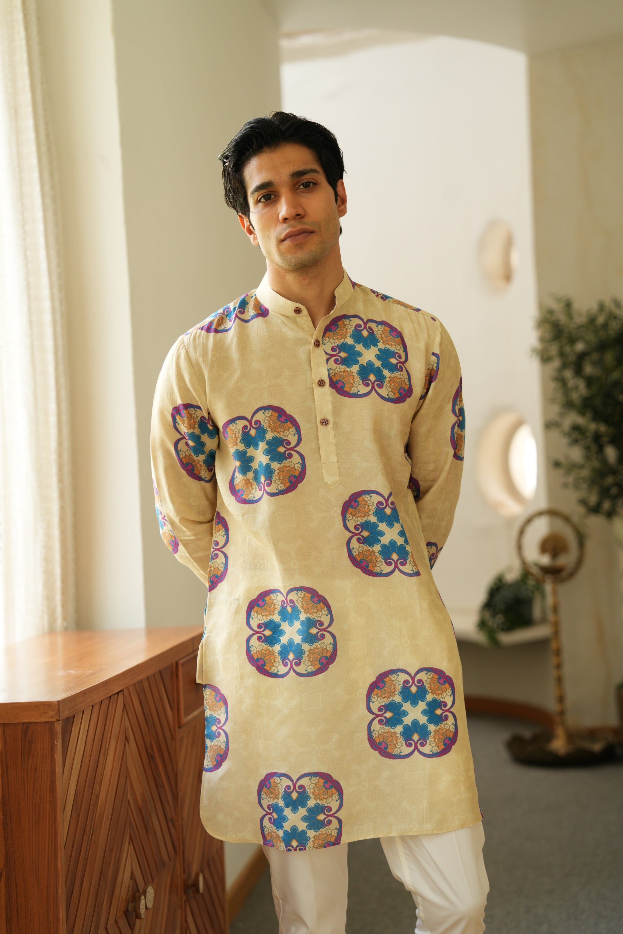 Floral Essence blue and purple Ganganagry kurta