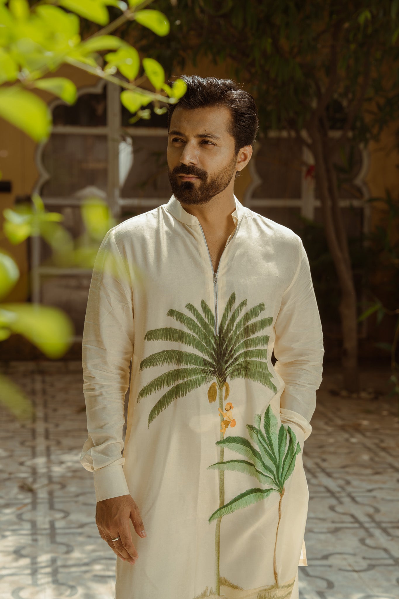 Palm Oasis Zipper Kurta