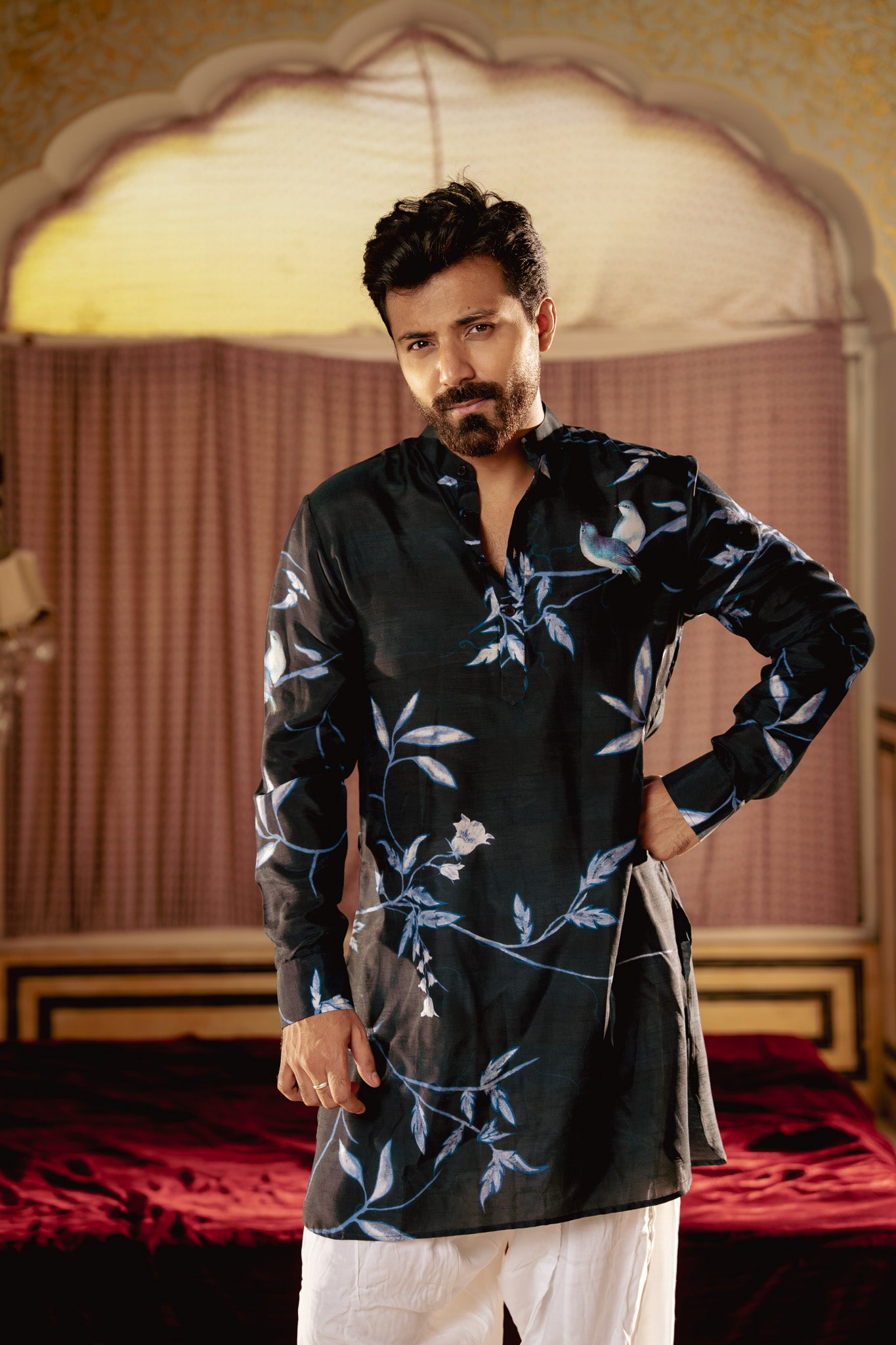 Bird Branch Blue Ganganery Kurta