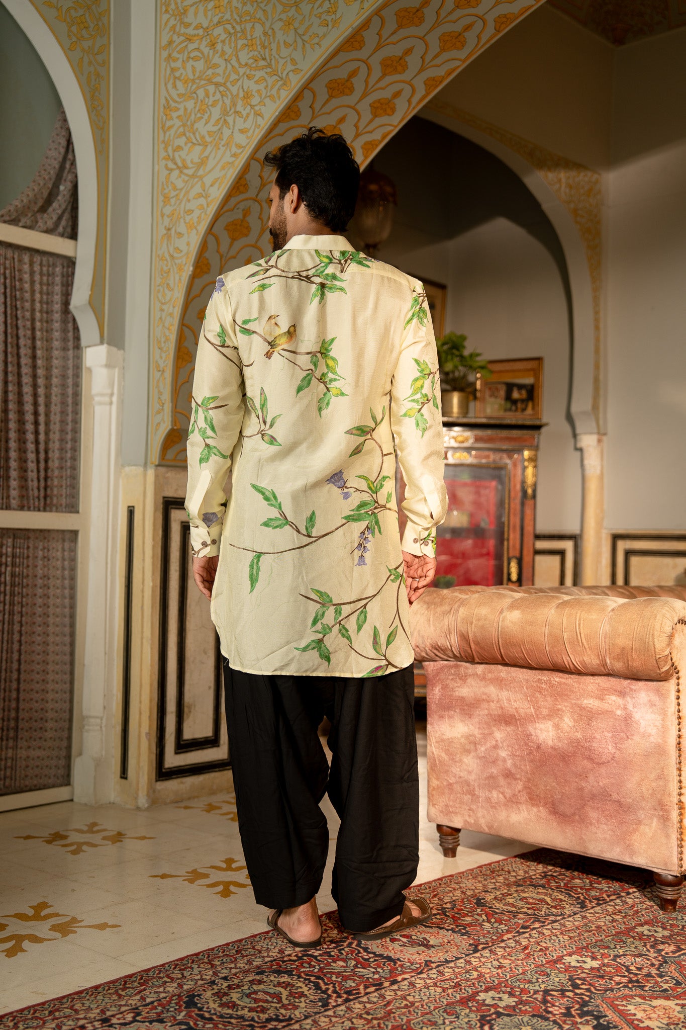 Bird Branch Cream Ganganery Kurta