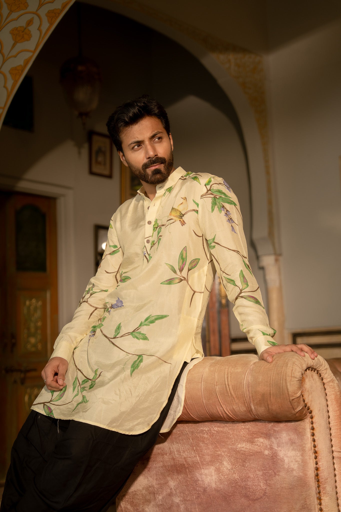 Bird Branch Cream Ganganery Kurta