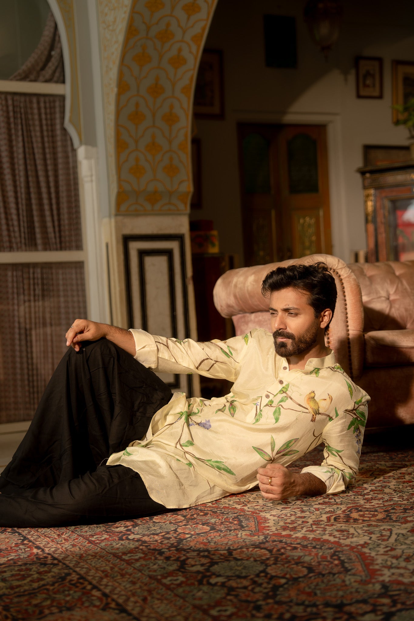 Bird Branch Cream Ganganery Kurta