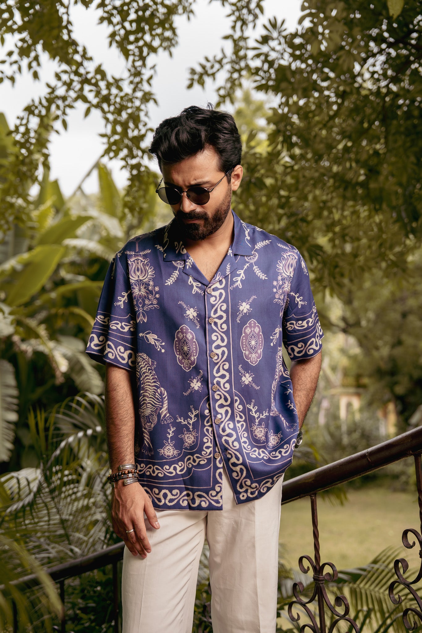 Royal Tigris Blue Relaxed Fit Cuban Collar Shirt