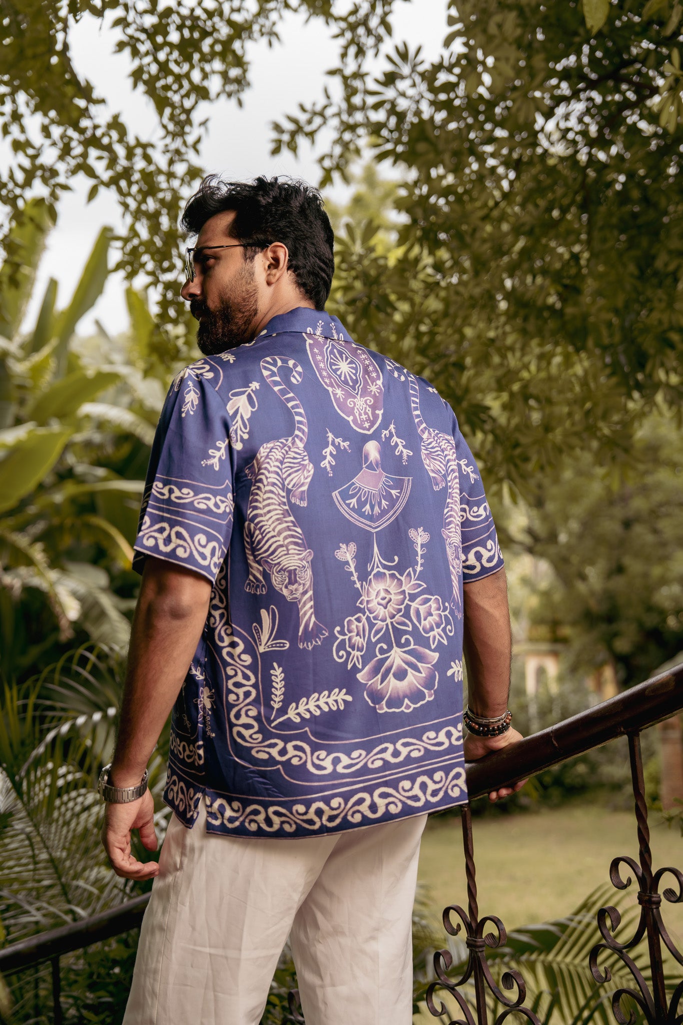 Royal Tigris Blue Relaxed Fit Cuban Collar Shirt