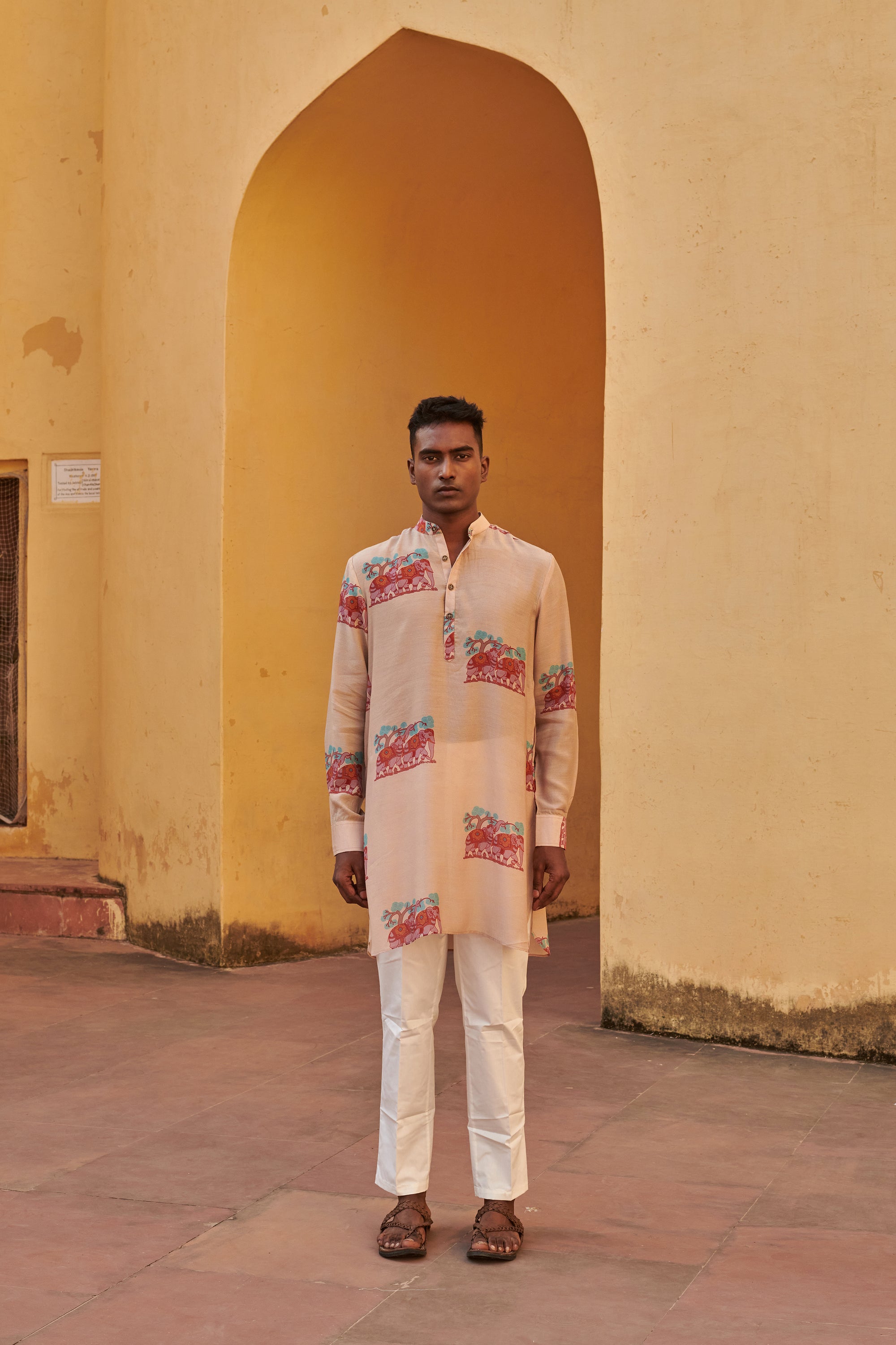 Cream Elephant applique Ganganagery Kurta