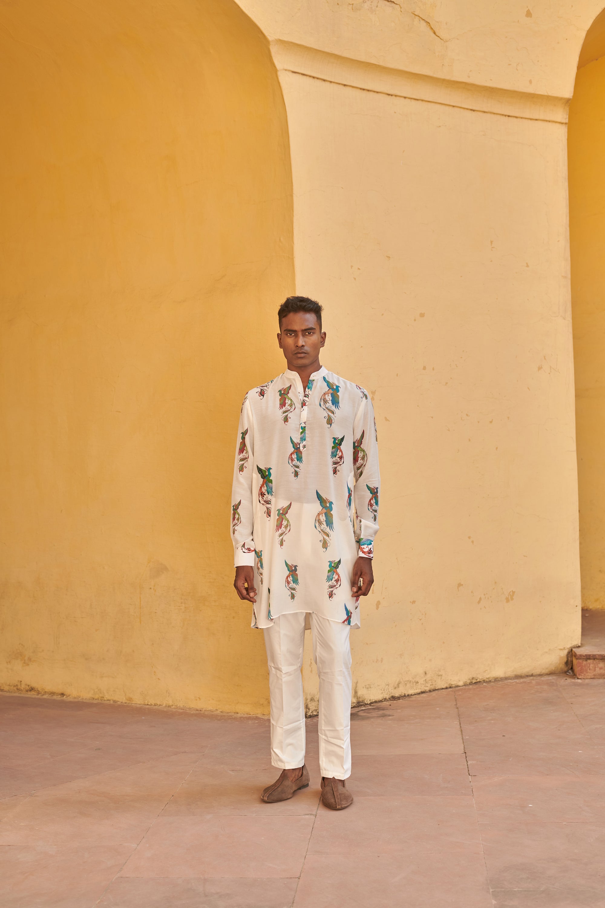 Phoenix White Ganganagery Kurta For Men