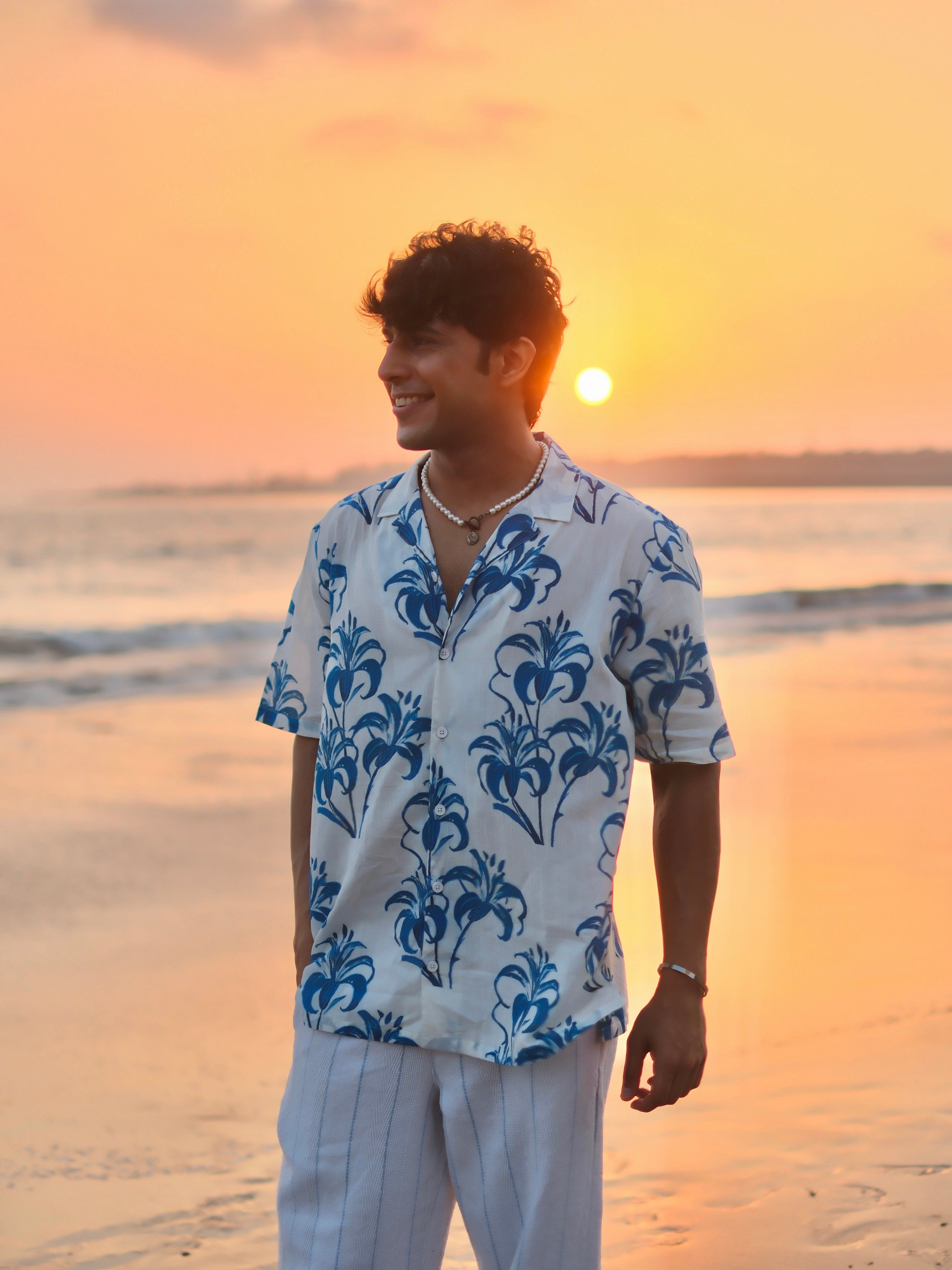 Tropical Mirage Blue Oversized Hawaian Collor Shirt