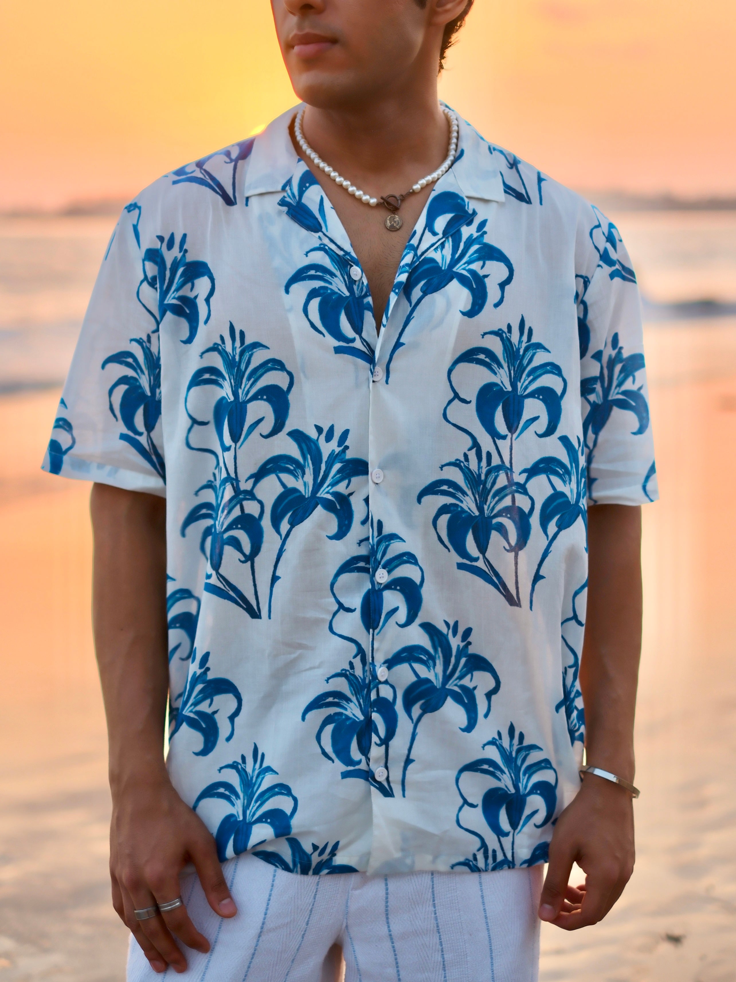 Tropical Mirage Blue Oversized Hawaian Collor Shirt