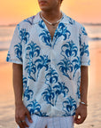Tropical Mirage Blue Oversized Hawaiian Collar Shirt