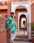 Teal Lime Leheriya Ganganagery Kurta