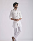 White Pashtooni Kurta Pant Set