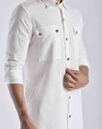 White Pashtooni Kurta Pant Set