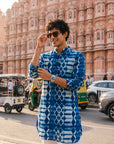 Teal Geometric Blue Ganganagery Kurta