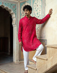 Red Bandhani Ganganagery Kurta
