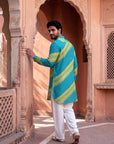 Teal Lime Leheriya Ganganagery Kurta