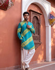 Teal Lime Leheriya Ganganagery Kurta