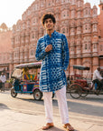 Teal Geometric Blue Ganganagery Kurta