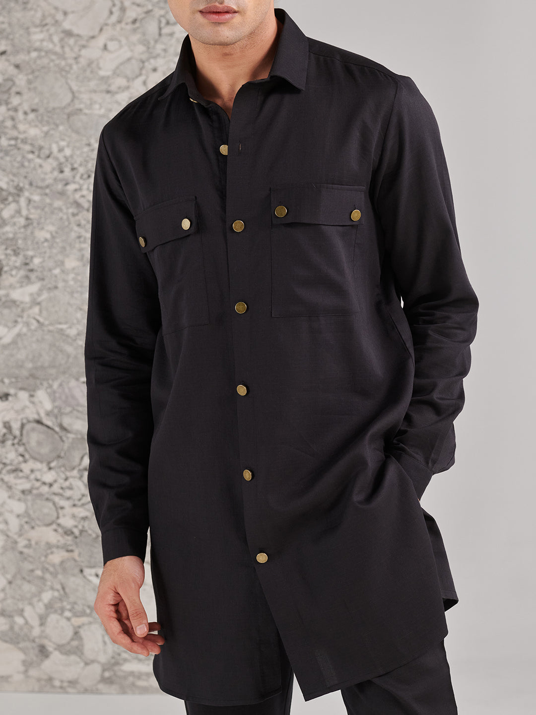 Black Pashtooni Kurta Pant Set