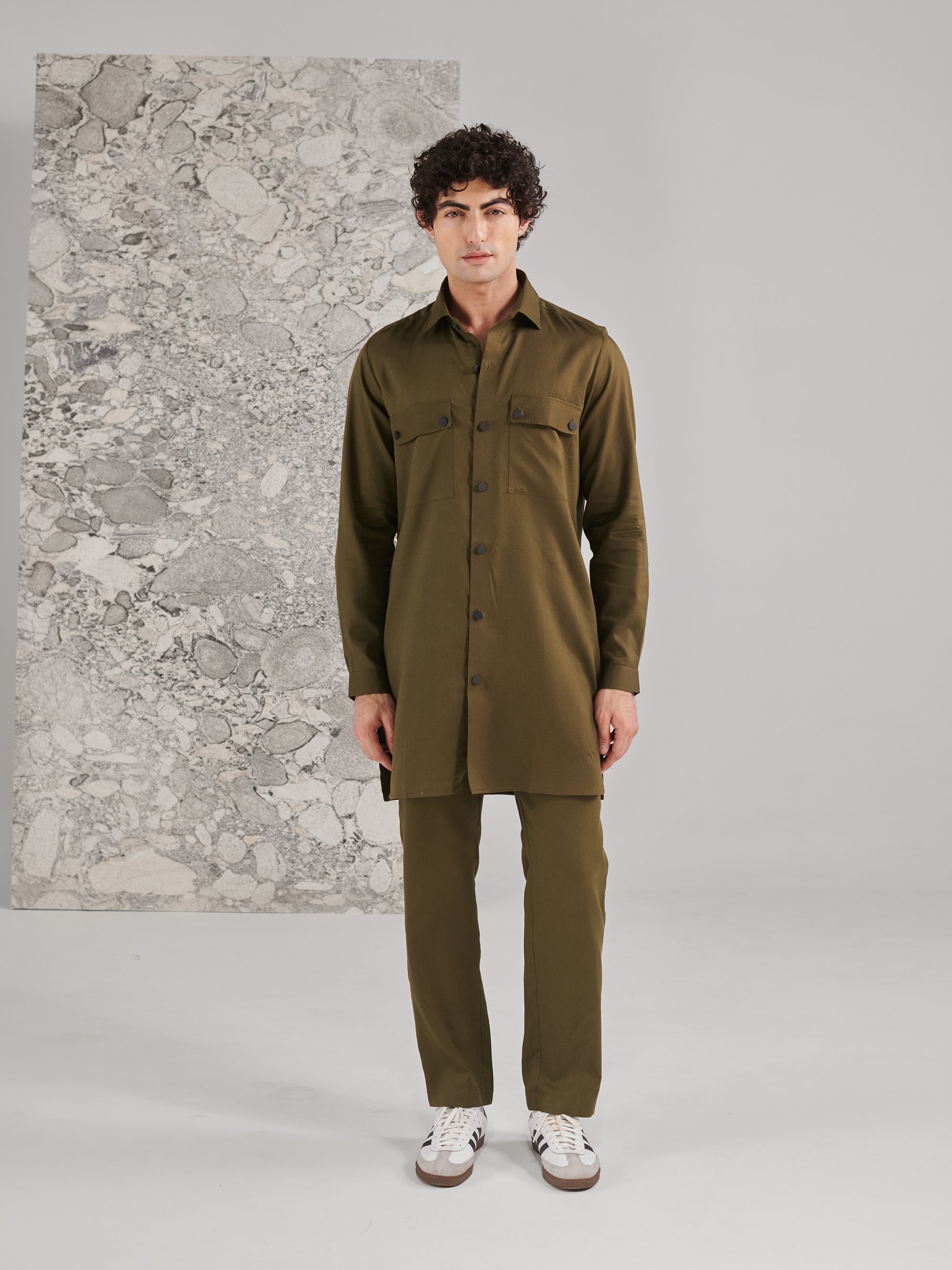 Green Pashtooni Kurta Pant Set