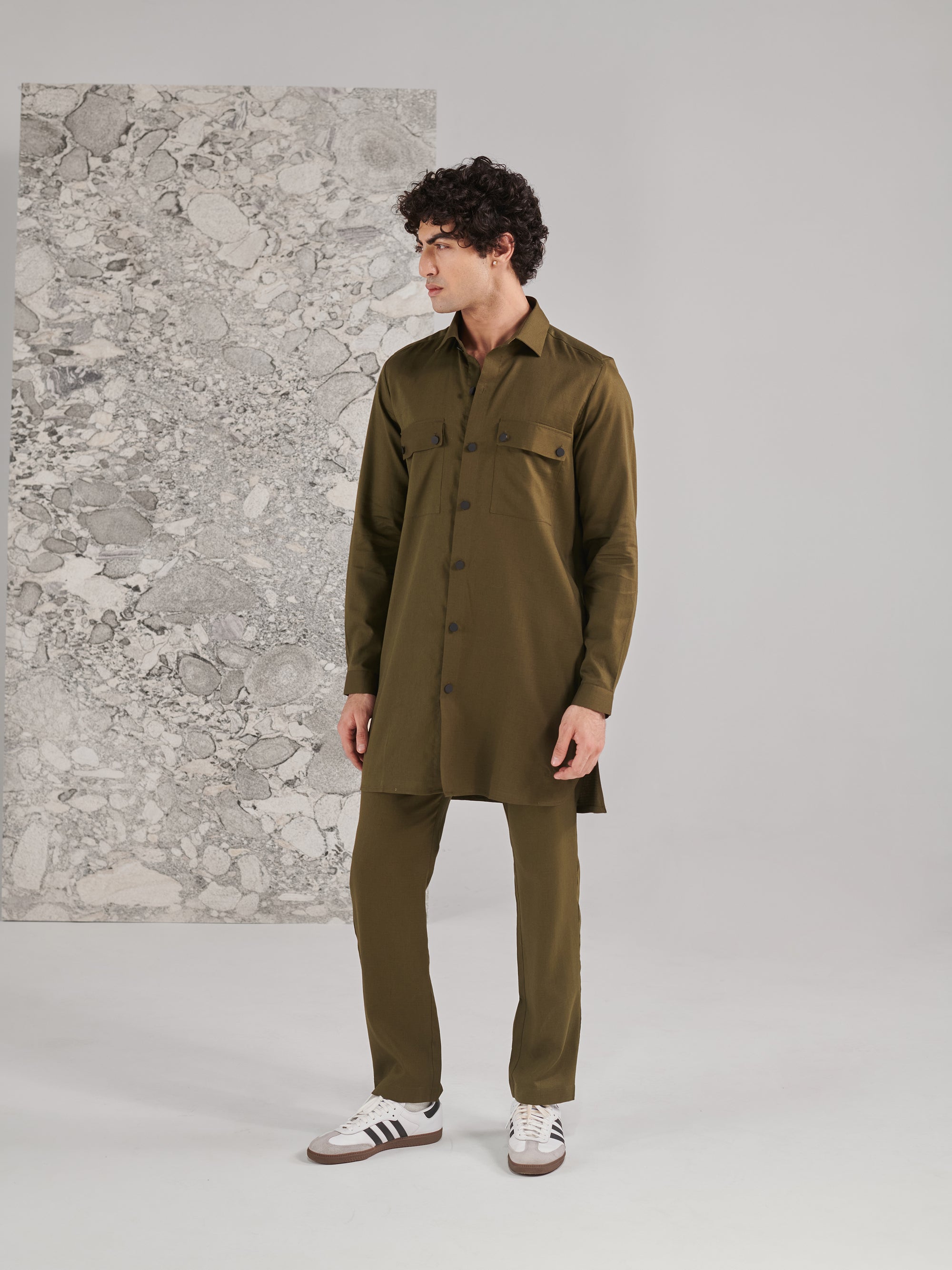 Green Pashtooni Kurta Pant Set