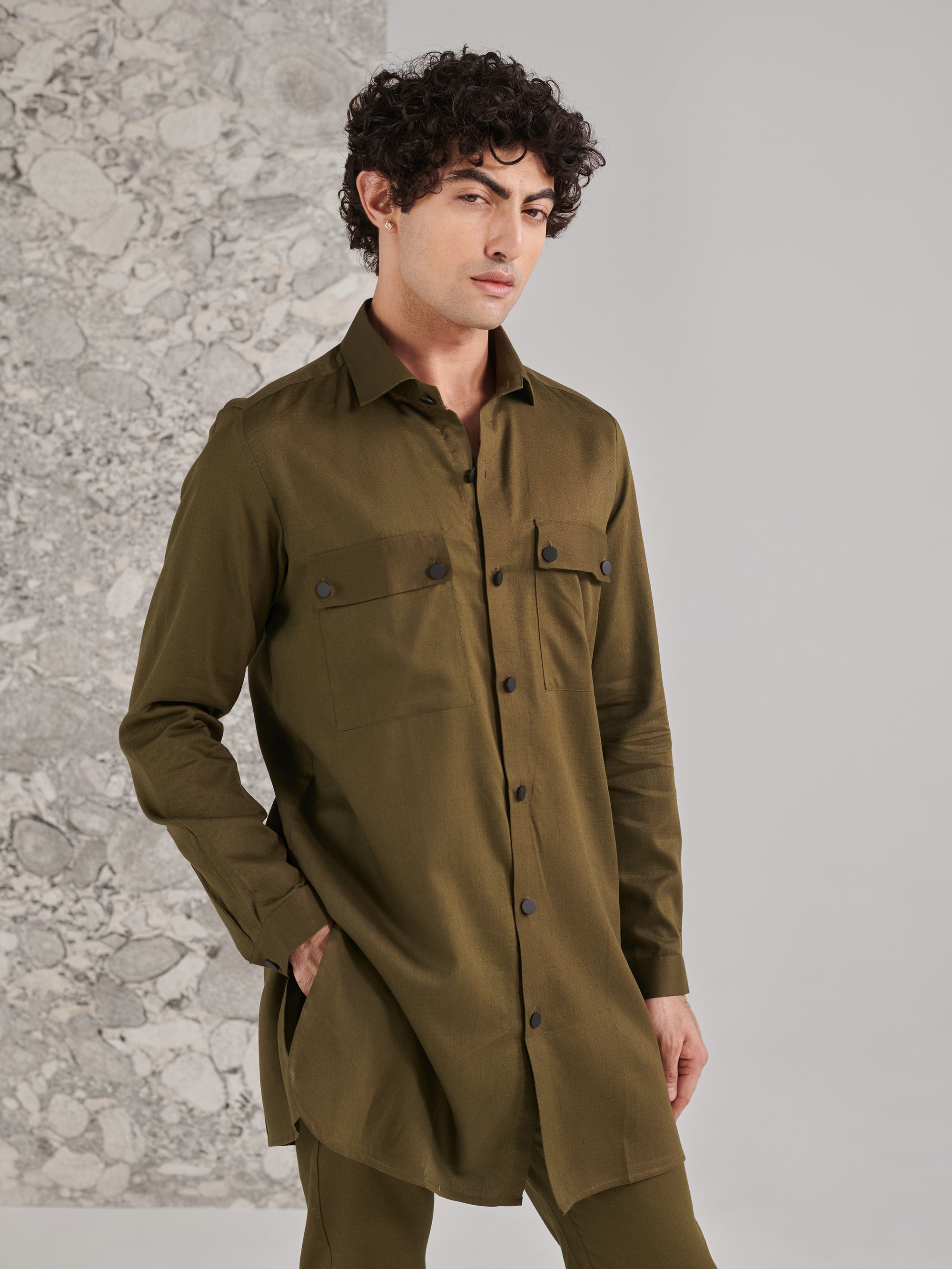 Green Pashtooni Kurta Pant Set