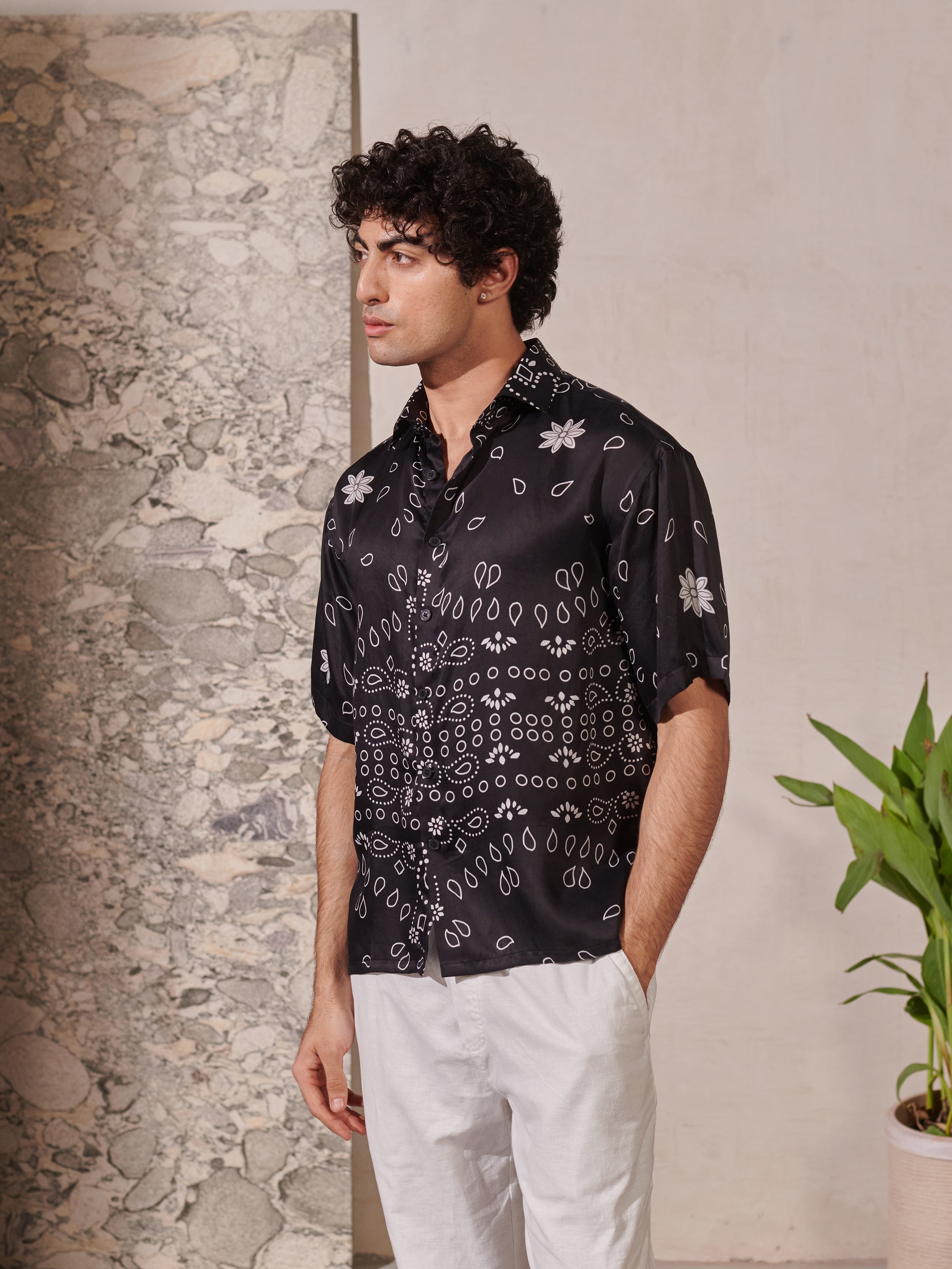 Black Bandana Drop Shoulder Shirt