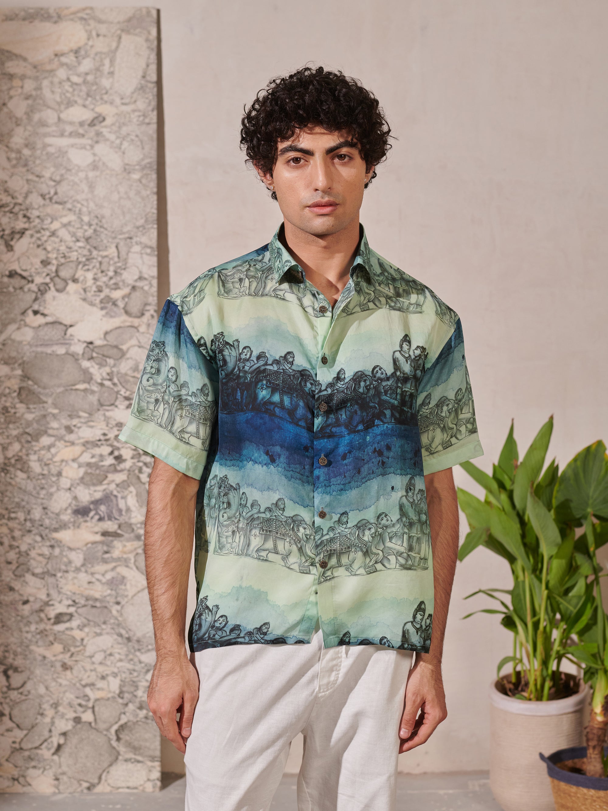 Khajuraho Blue Drop Shoulder Shirt