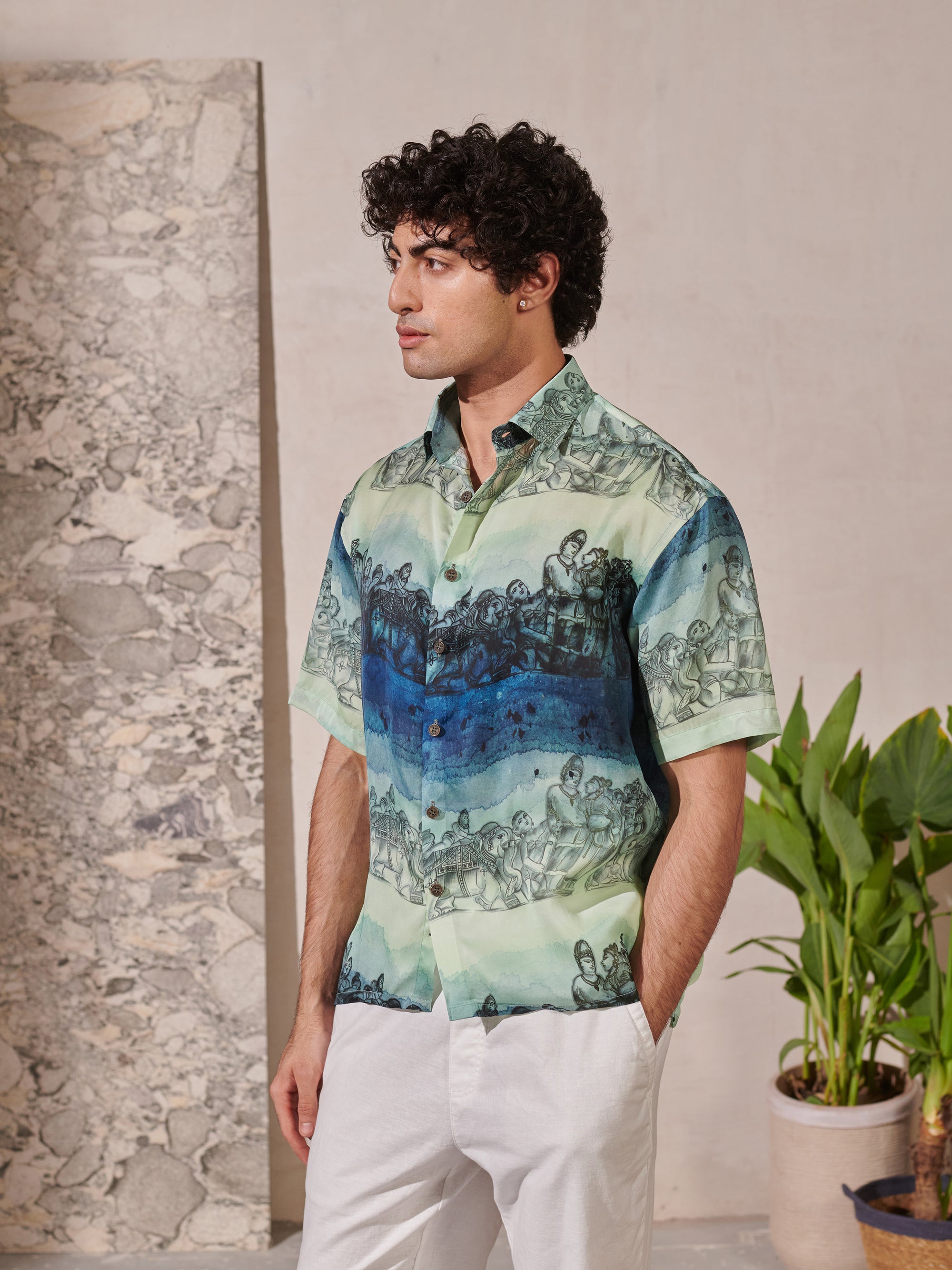 Khajuraho Blue Drop Shoulder Shirt