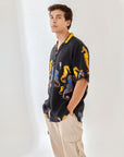Sea horse Black Oversize Hawaiian Collar Shirt