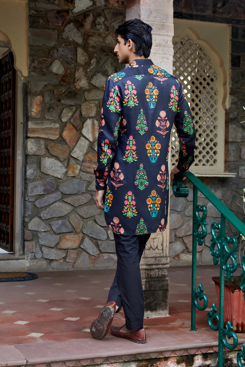 Vintage Garden Black Ganganagery Kurta