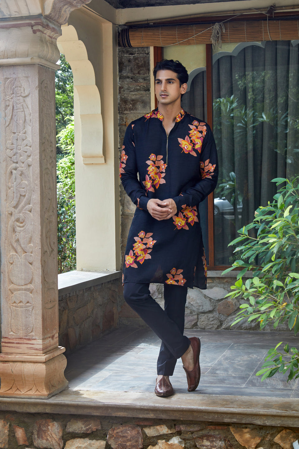Floral Night Zipper Kurta