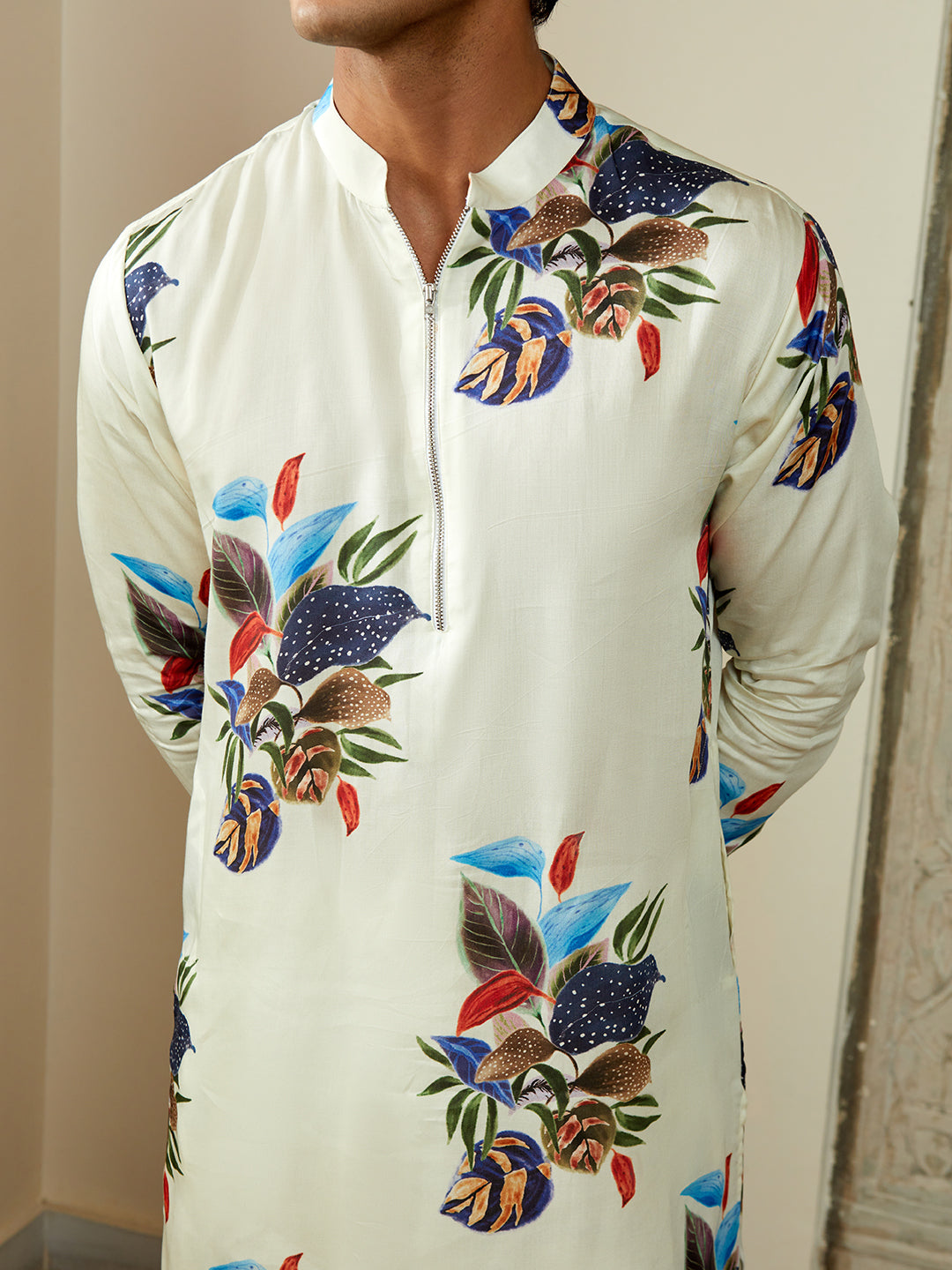 Forest White Zipper Kurta