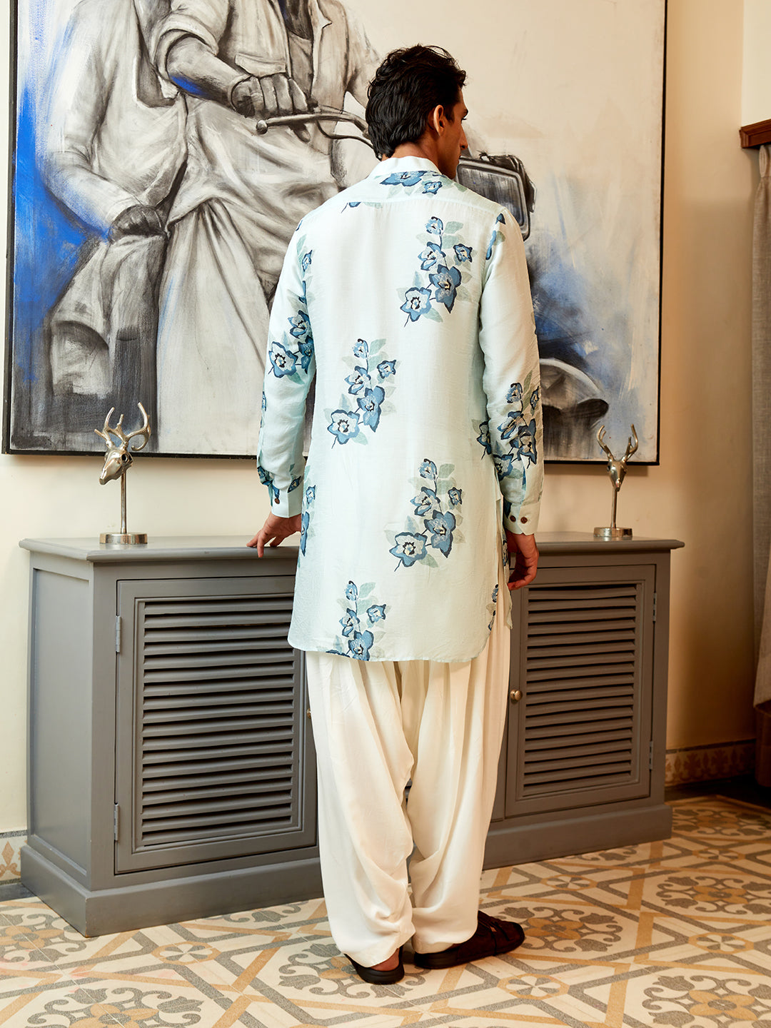 Floral Evening Blue Ganganagry Kurta