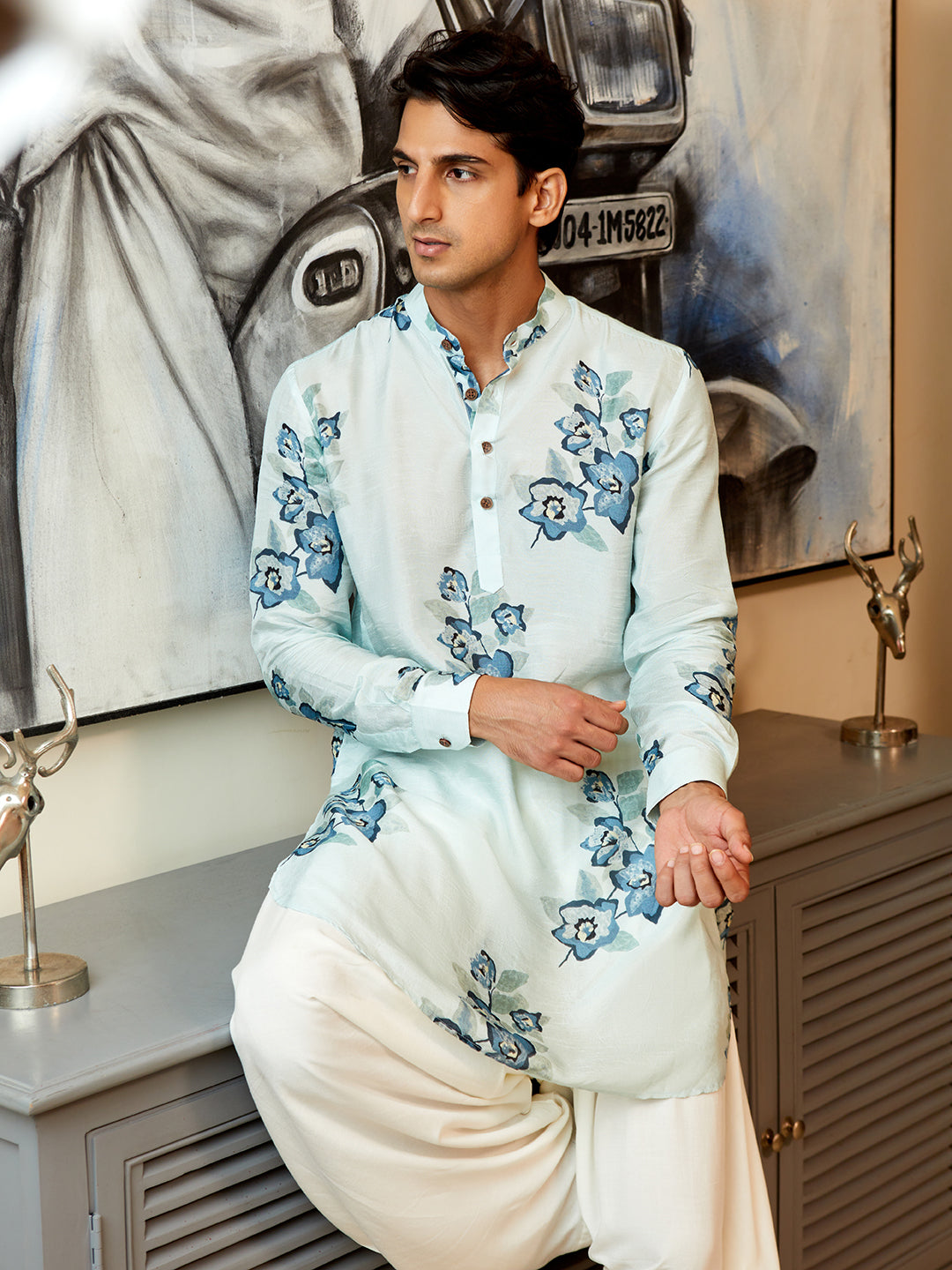 Floral Evening Blue Ganganagry Kurta