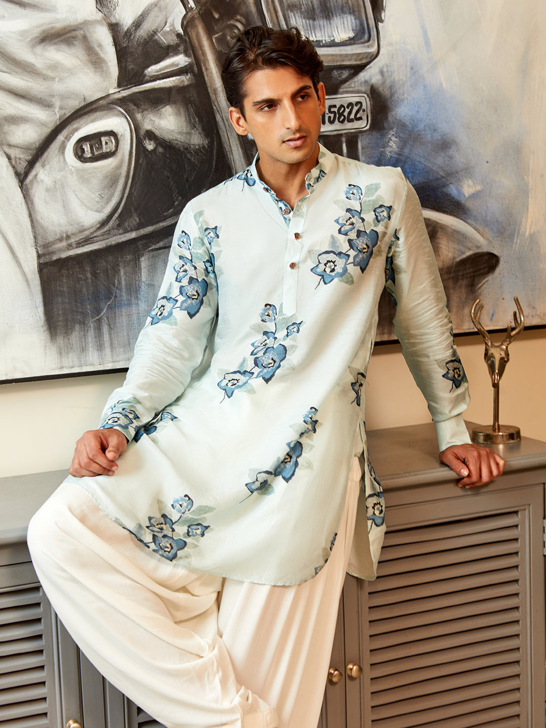 Floral Evening Blue Ganganagry Kurta
