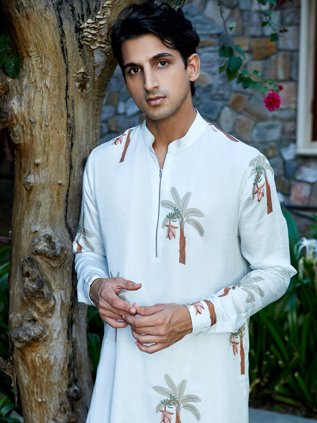Palm Bliss White Zipper Kurta